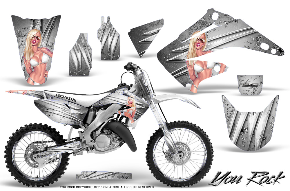 Honda CR125 CR250 02-10 Graphics Kit You Rock White NP Rims